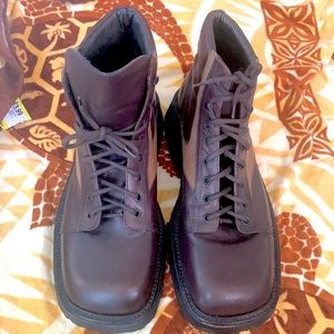 Kenneth Cole NY combat ankle boot 2 tone brown tan lug sqr toe leather retro 11